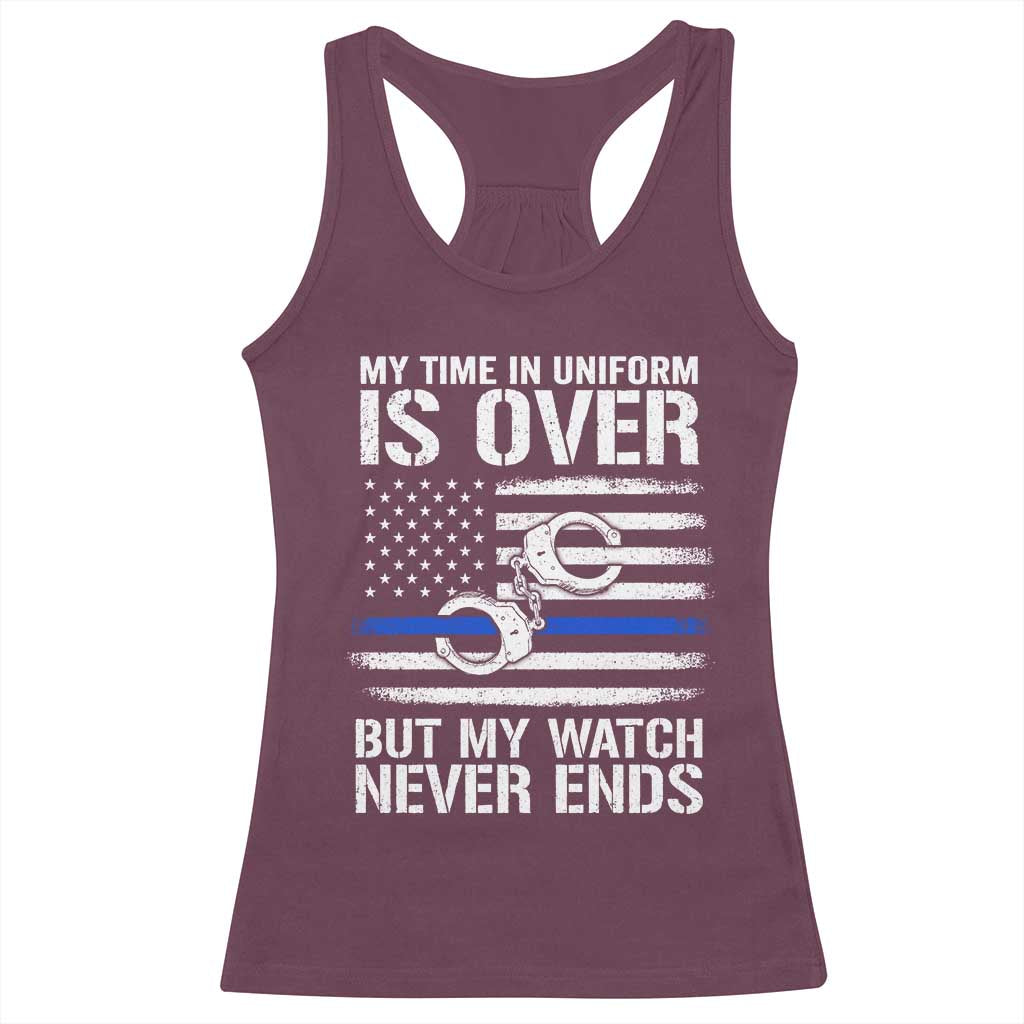 Police Retirement Racerback Tank Top Handcuffs US Flag Retired Police Graphic TS10 Maroon Print Your Wear