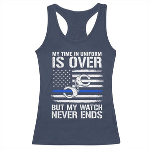 Police Retirement Racerback Tank Top Handcuffs US Flag Retired Police Graphic TS10 Navy Print Your Wear