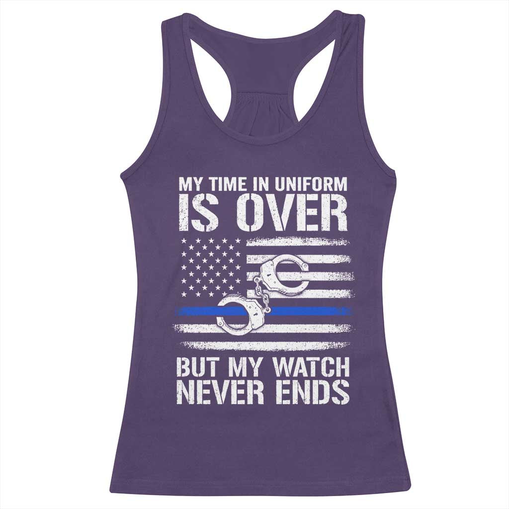 Police Retirement Racerback Tank Top Handcuffs US Flag Retired Police Graphic TS10 Purple Print Your Wear