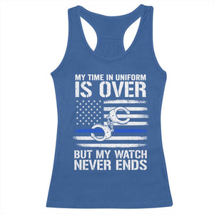 Police Retirement Racerback Tank Top Handcuffs US Flag Retired Police Graphic TS10 Royal Blue Print Your Wear