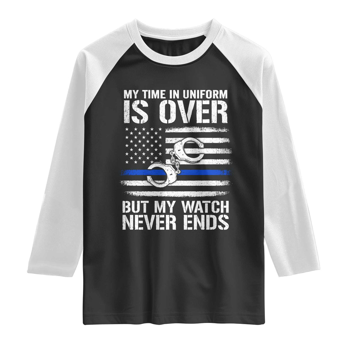 Police Retirement Raglan Shirt Handcuffs US Flag Retired Police Graphic TS10 Black White Print Your Wear