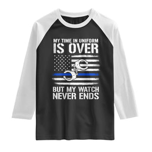 Police Retirement Raglan Shirt Handcuffs US Flag Retired Police Graphic TS10 Black White Print Your Wear