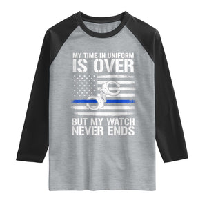Police Retirement Raglan Shirt Handcuffs US Flag Retired Police Graphic TS10 Heather Gray Black Print Your Wear