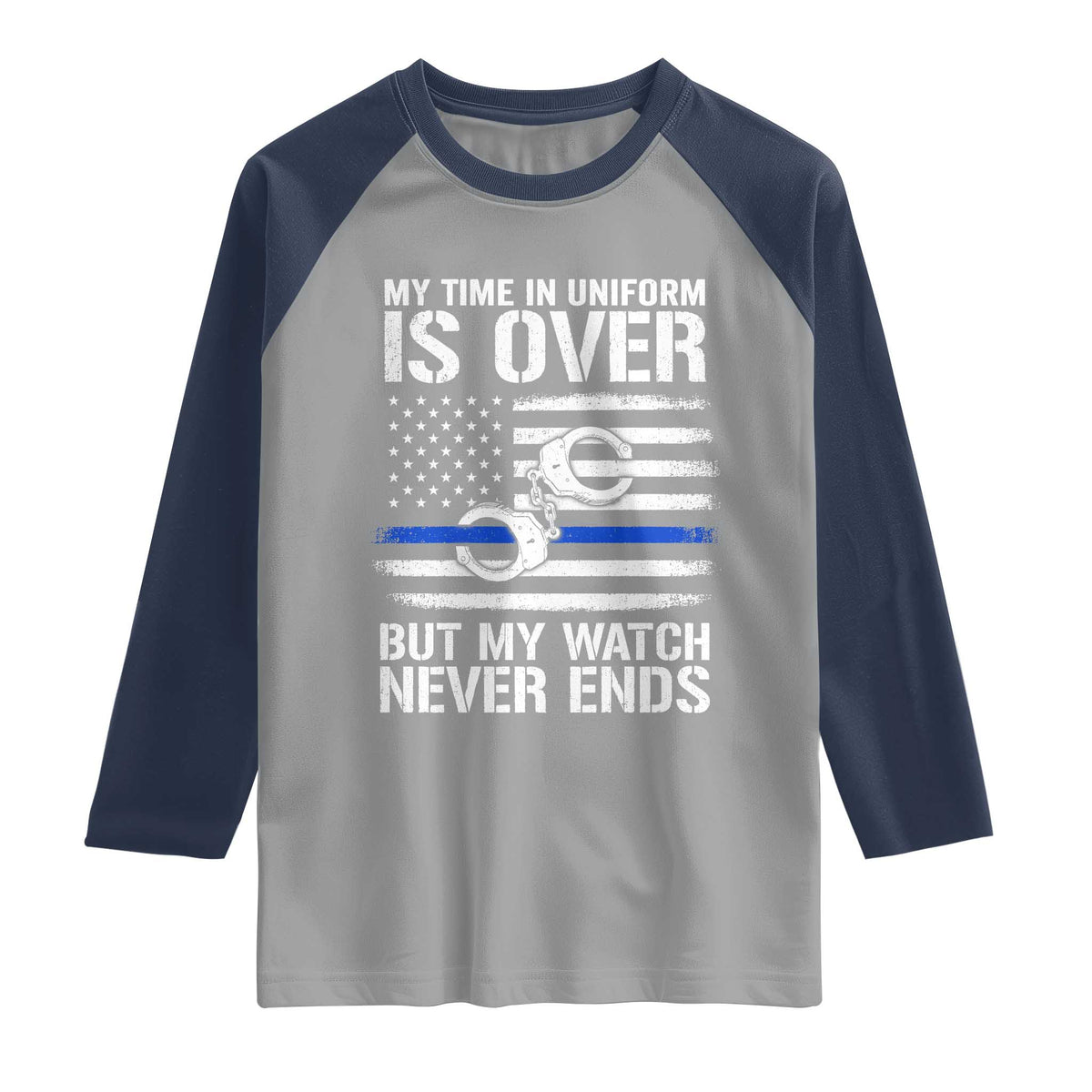 Police Retirement Raglan Shirt Handcuffs US Flag Retired Police Graphic TS10 Sport Gray Navy Print Your Wear