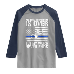 Police Retirement Raglan Shirt Handcuffs US Flag Retired Police Graphic TS10 Sport Gray Navy Print Your Wear