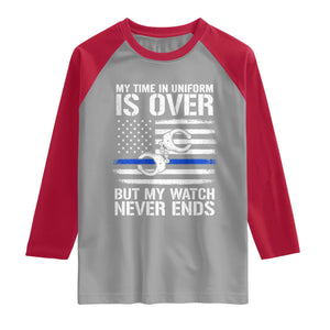 Police Retirement Raglan Shirt Handcuffs US Flag Retired Police Graphic TS10 Sport Gray Red Print Your Wear