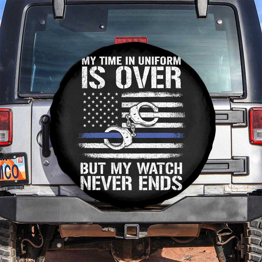 Police Retirement Spare Tire Cover Handcuffs US Flag Retired Police Graphic TS10 No hole Black Print Your Wear