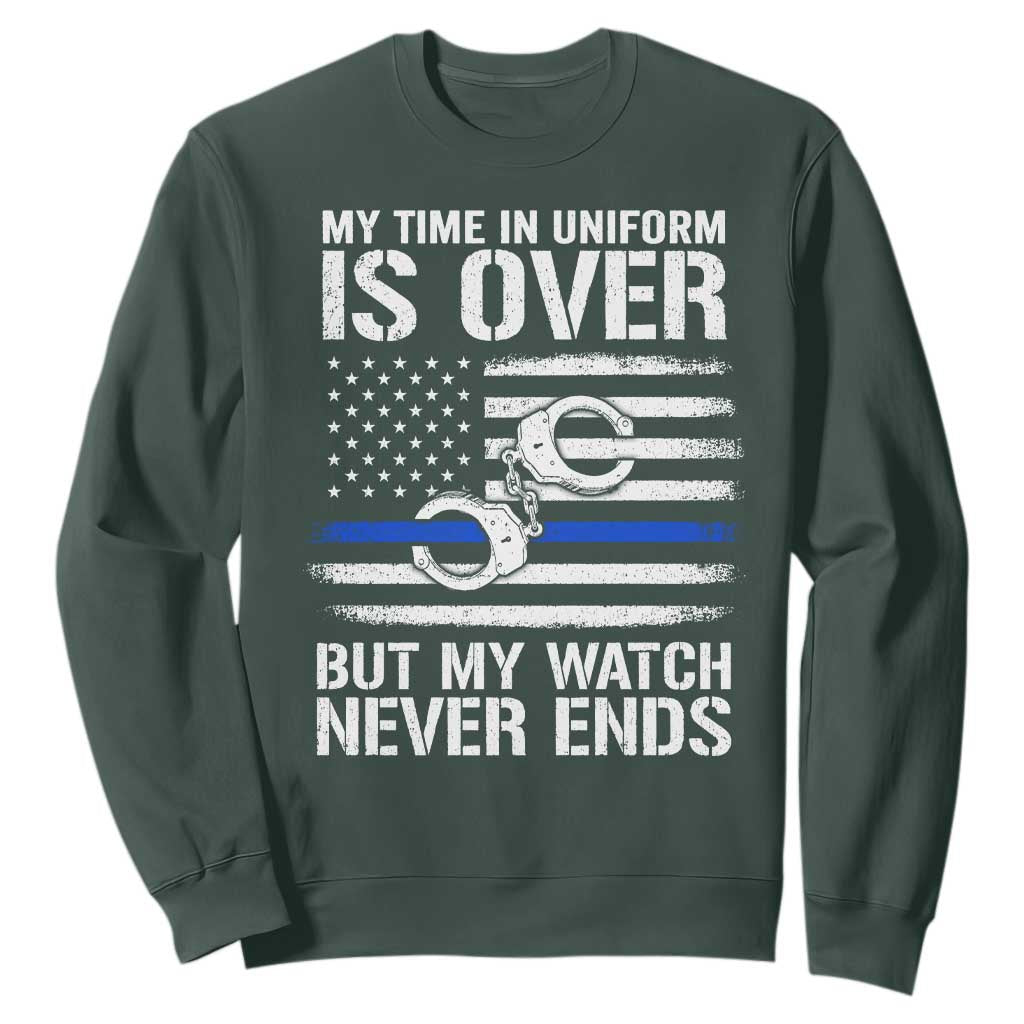 Police Retirement Sweatshirt Handcuffs US Flag Retired Police Graphic TS10 Dark Forest Green Print Your Wear