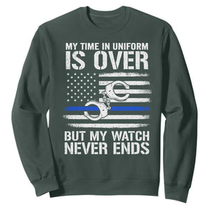 Police Retirement Sweatshirt Handcuffs US Flag Retired Police Graphic TS10 Dark Forest Green Print Your Wear