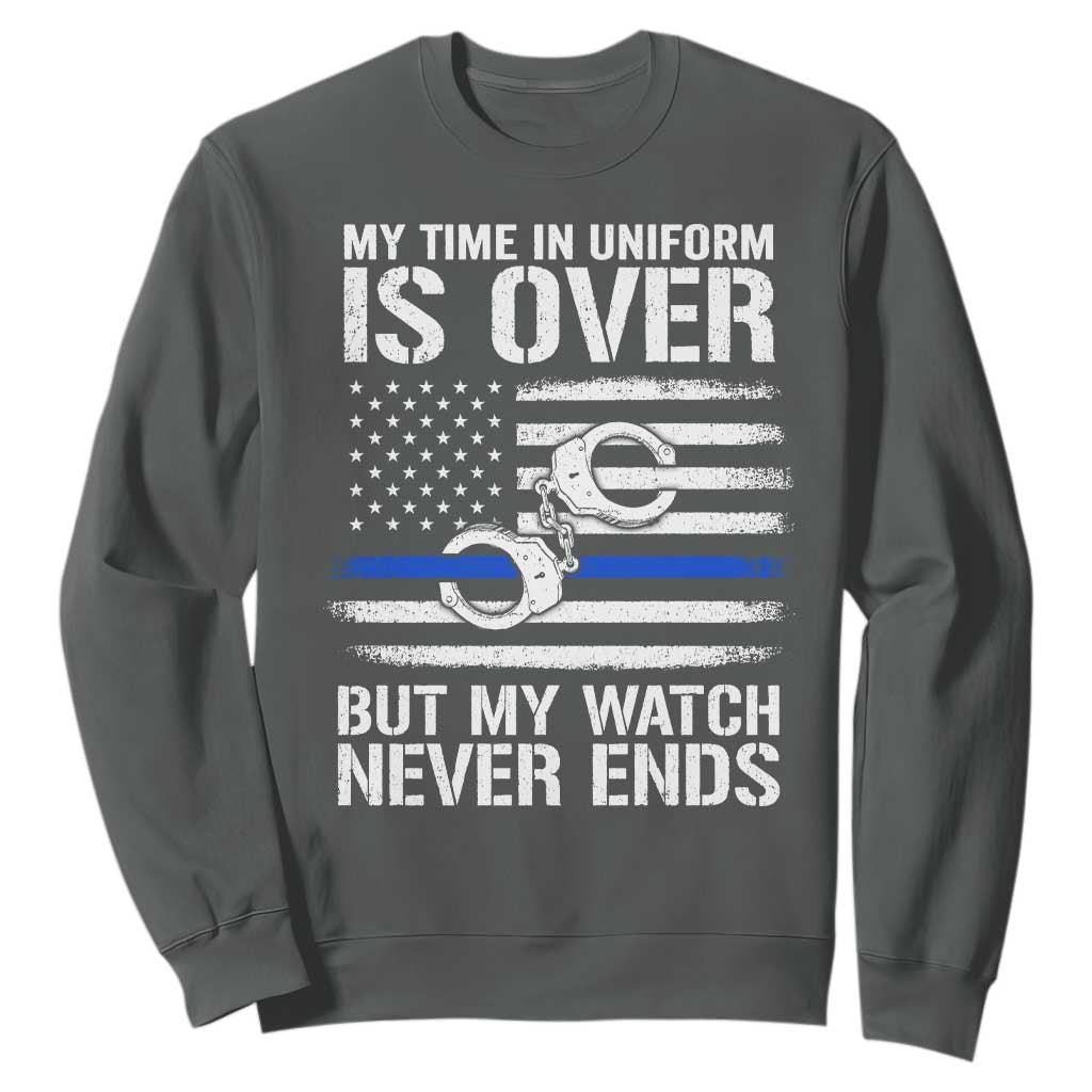 Police Retirement Sweatshirt Handcuffs US Flag Retired Police Graphic TS10 Dark Heather Print Your Wear
