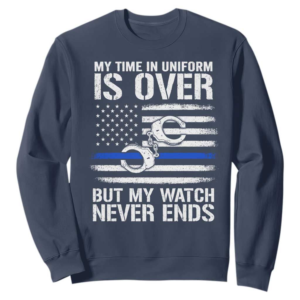 Police Retirement Sweatshirt Handcuffs US Flag Retired Police Graphic TS10 Navy Print Your Wear