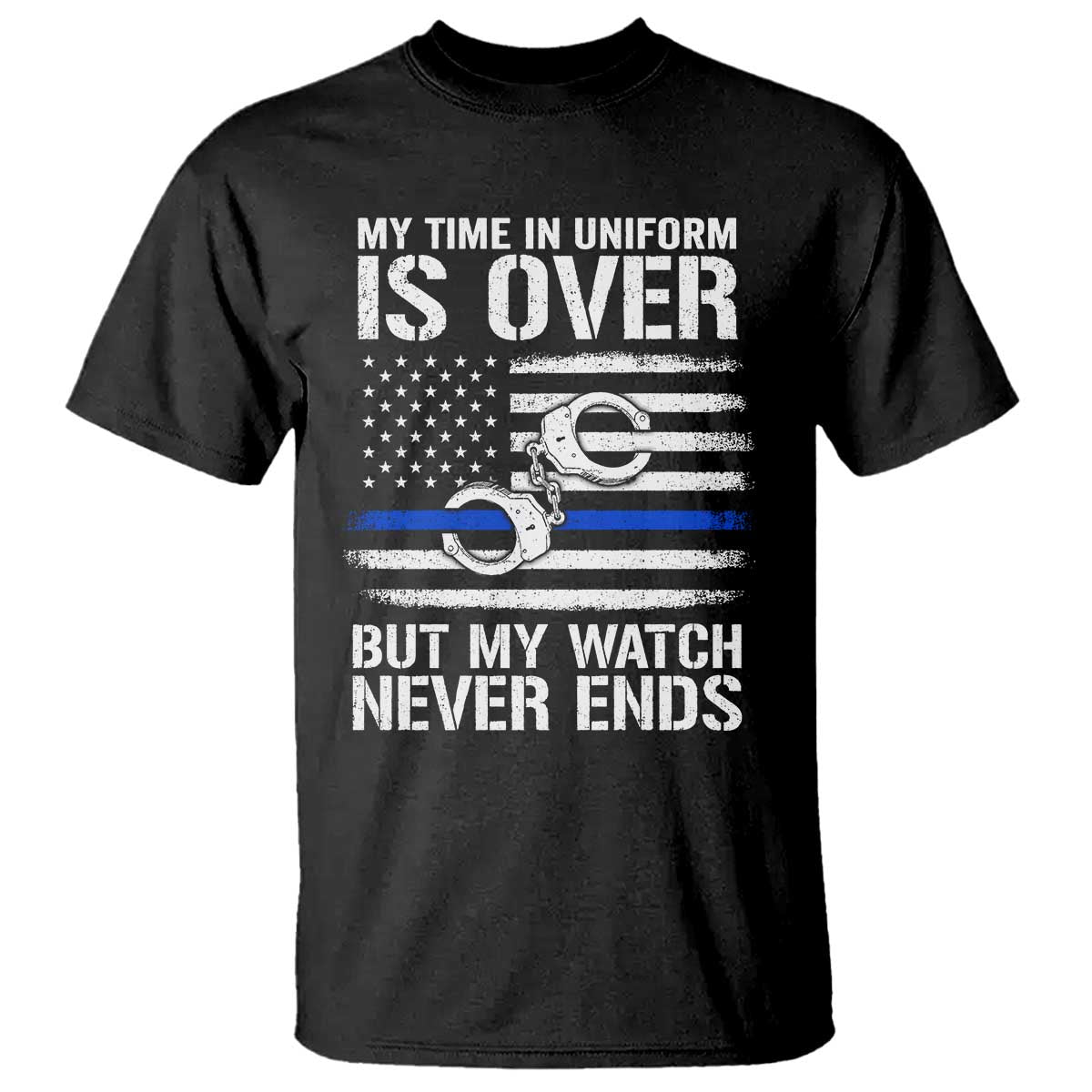 Police Retirement T Shirt Handcuffs US Flag Retired Police Graphic TS10 Black Print Your Wear