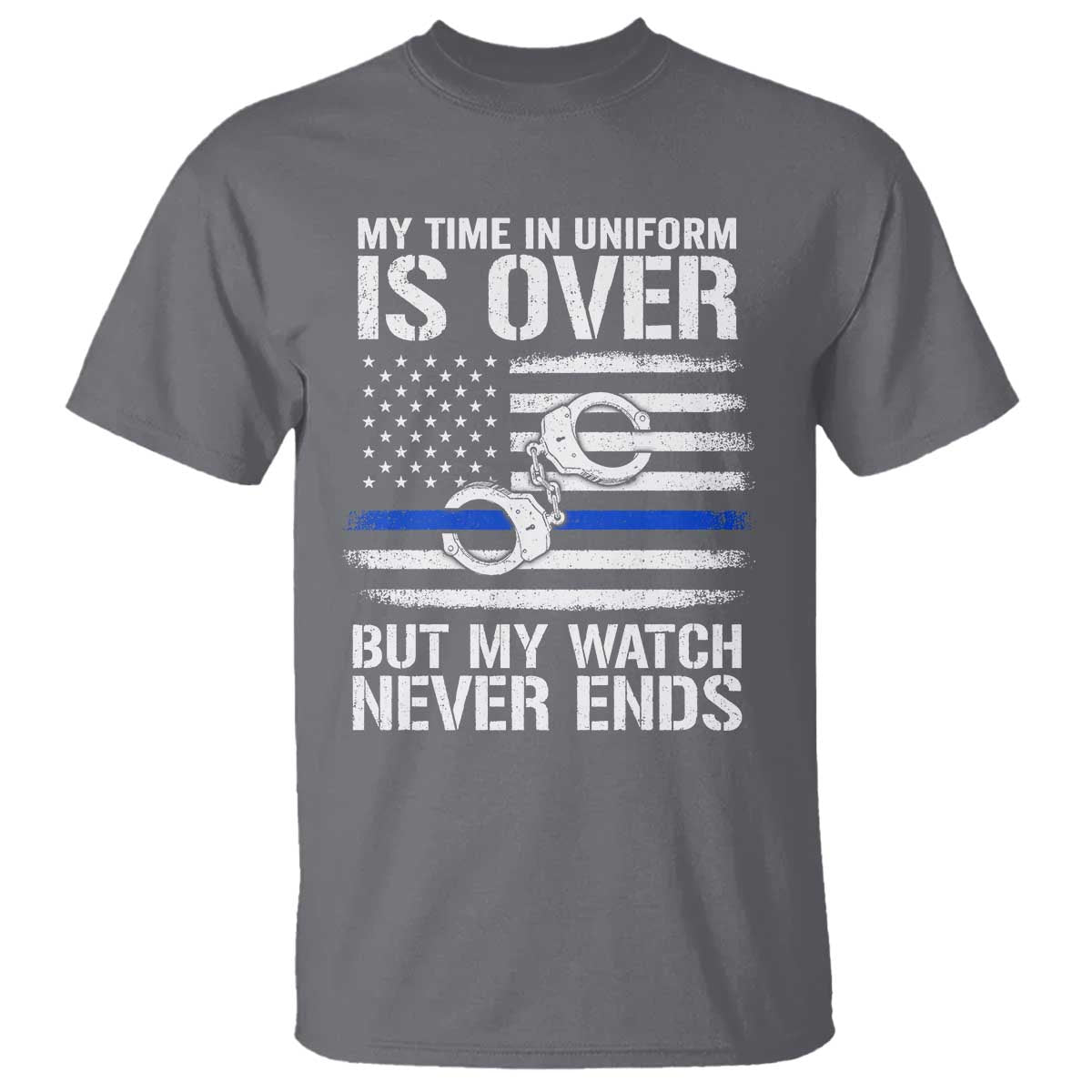 Police Retirement T Shirt Handcuffs US Flag Retired Police Graphic TS10 Charcoal Print Your Wear