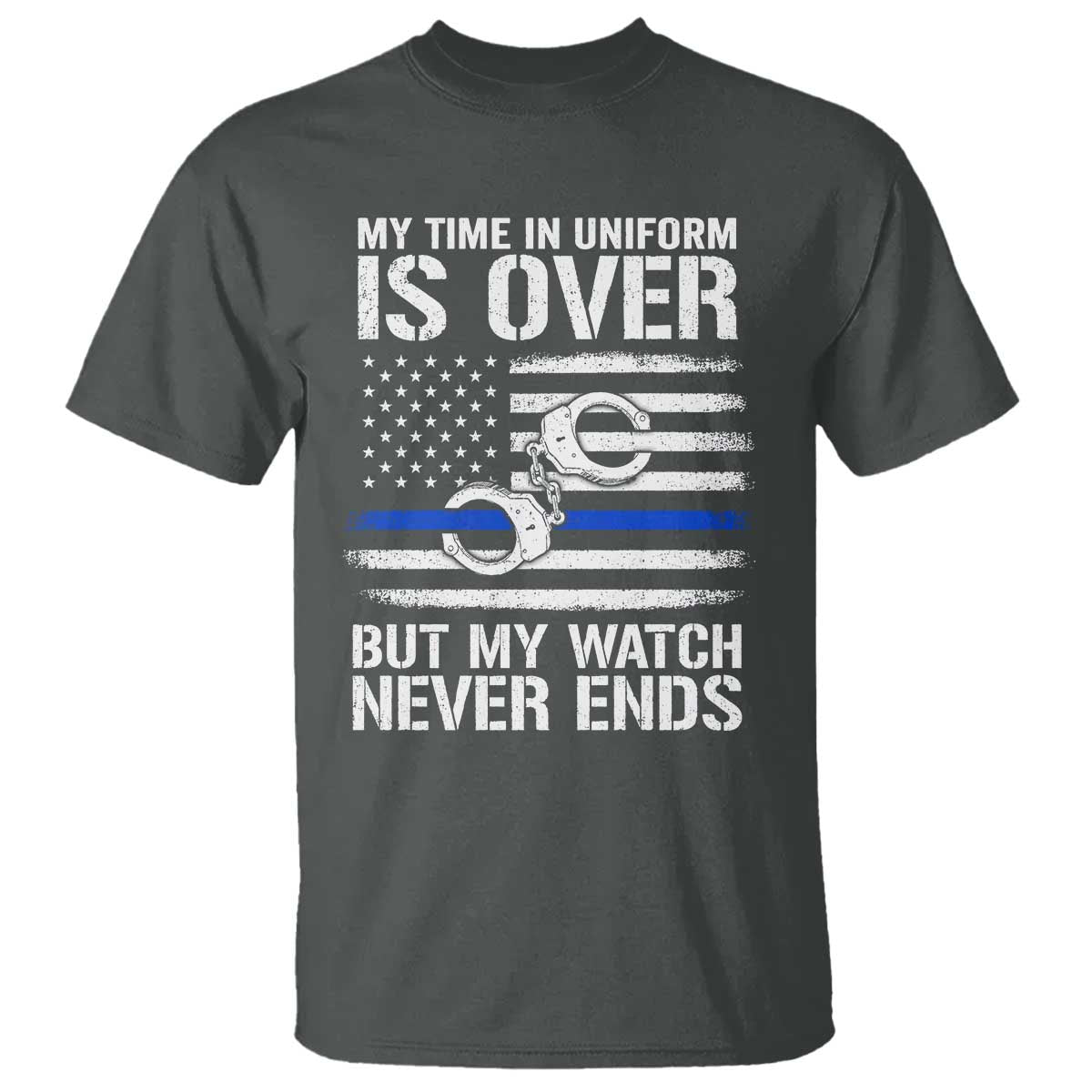 Police Retirement T Shirt Handcuffs US Flag Retired Police Graphic TS10 Dark Heather Print Your Wear