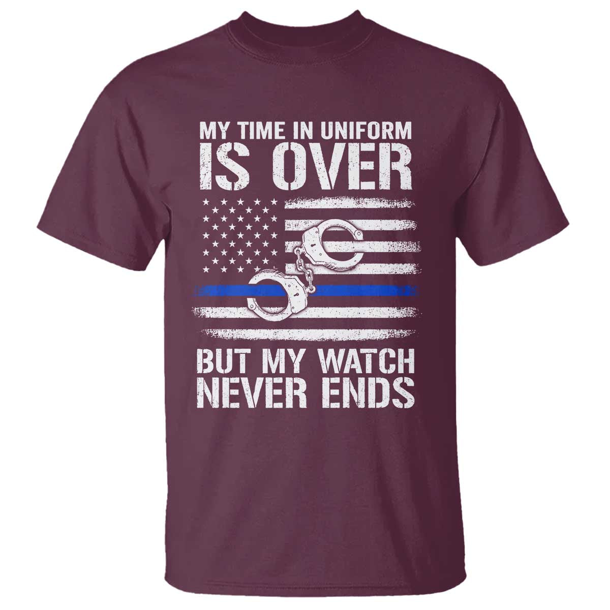 Police Retirement T Shirt Handcuffs US Flag Retired Police Graphic TS10 Maroon Print Your Wear