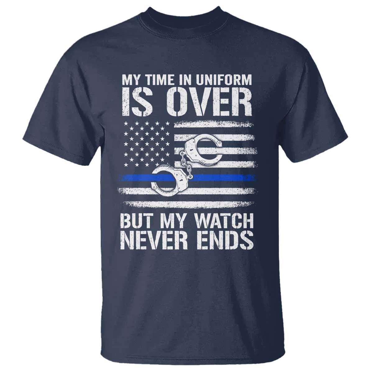 Police Retirement T Shirt Handcuffs US Flag Retired Police Graphic TS10 Navy Print Your Wear