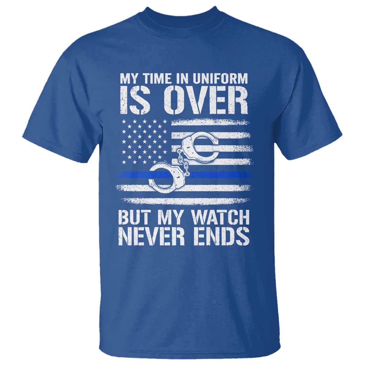 Police Retirement T Shirt Handcuffs US Flag Retired Police Graphic TS10 Royal Blue Print Your Wear
