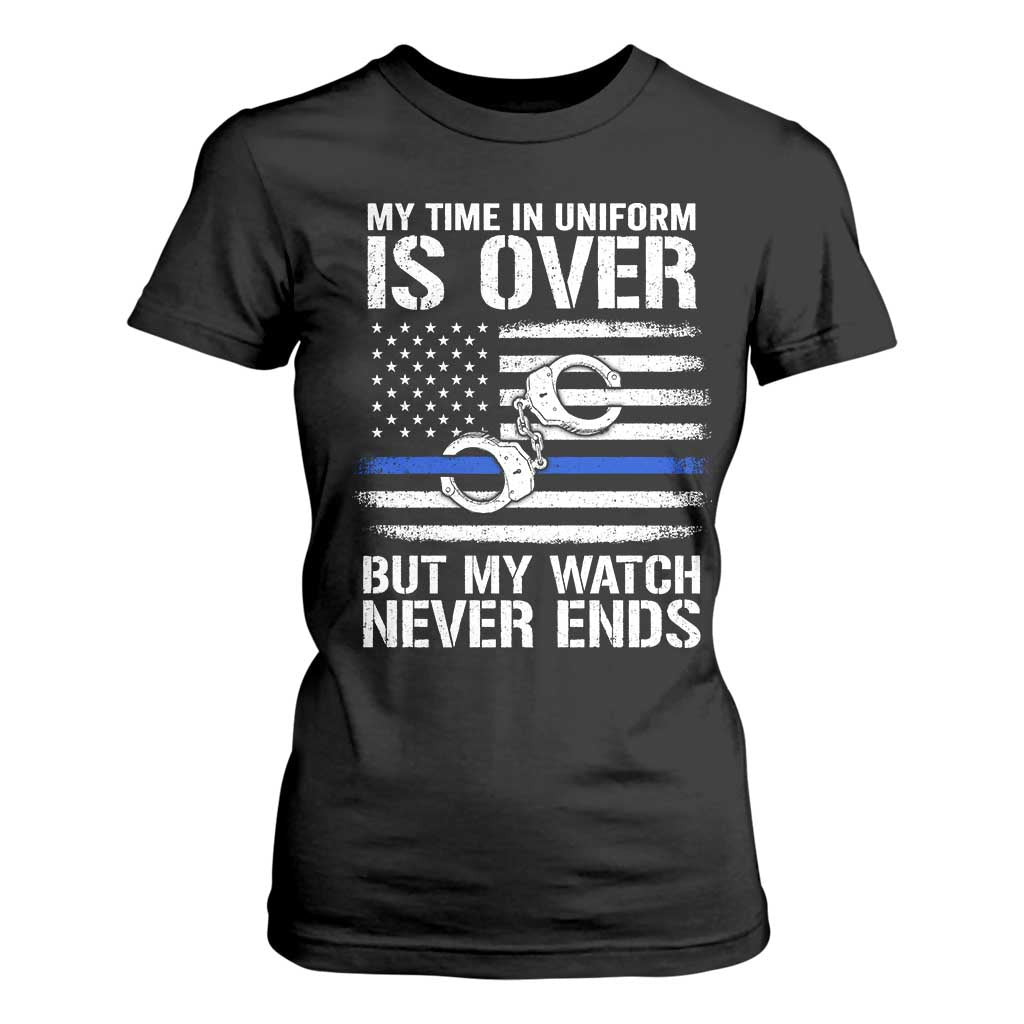 Police Retirement T Shirt For Women Handcuffs US Flag Retired Police Graphic TS10 Black Print Your Wear