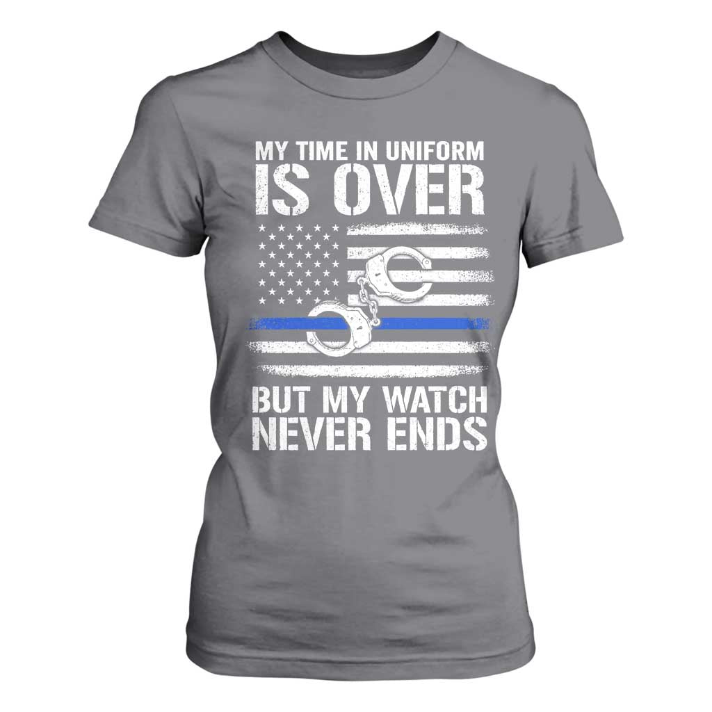 Police Retirement T Shirt For Women Handcuffs US Flag Retired Police Graphic TS10 Charcoal Print Your Wear
