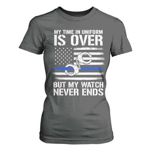 Police Retirement T Shirt For Women Handcuffs US Flag Retired Police Graphic TS10 Dark Heather Print Your Wear