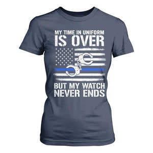 Police Retirement T Shirt For Women Handcuffs US Flag Retired Police Graphic TS10 Navy Print Your Wear