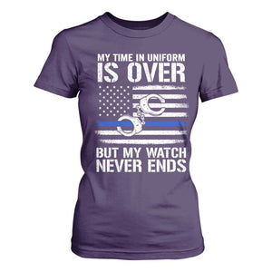 Police Retirement T Shirt For Women Handcuffs US Flag Retired Police Graphic TS10 Purple Print Your Wear