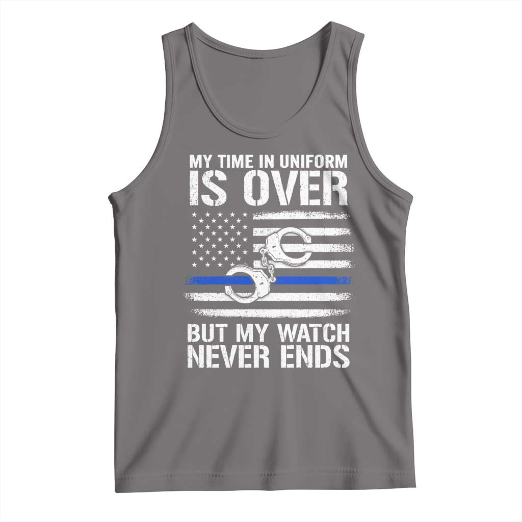 Police Retirement Tank Top Handcuffs US Flag Retired Police Graphic TS10 Deep Heather Print Your Wear