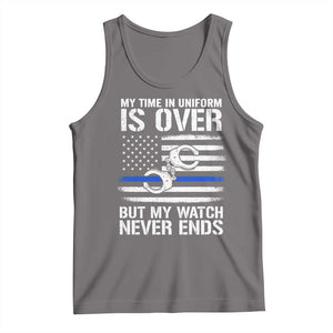 Police Retirement Tank Top Handcuffs US Flag Retired Police Graphic TS10 Deep Heather Print Your Wear