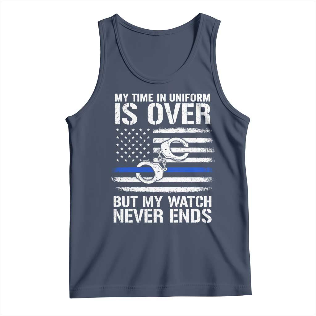 Police Retirement Tank Top Handcuffs US Flag Retired Police Graphic TS10 Navy Print Your Wear