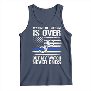 Police Retirement Tank Top Handcuffs US Flag Retired Police Graphic TS10 Navy Print Your Wear