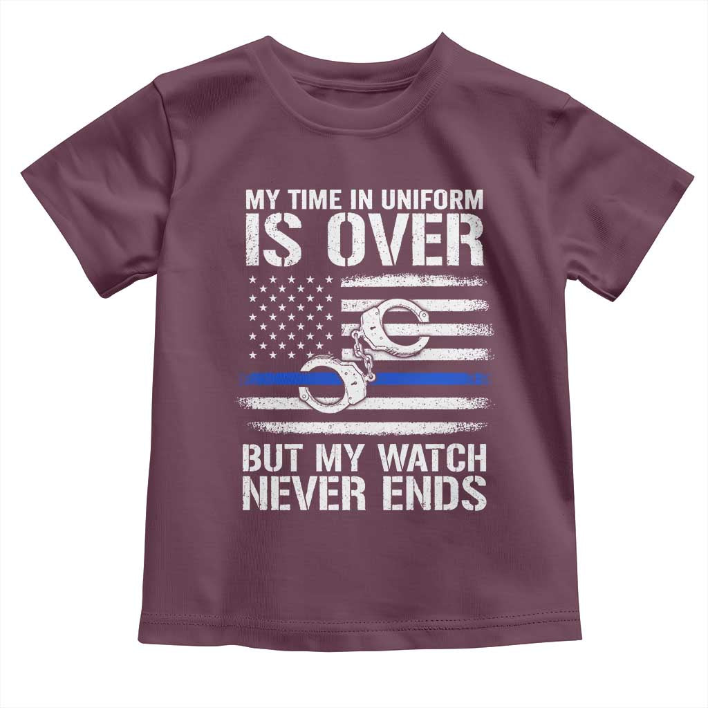 Police Retirement Toddler T Shirt Handcuffs US Flag Retired Police Graphic TS10 Maroon Print Your Wear