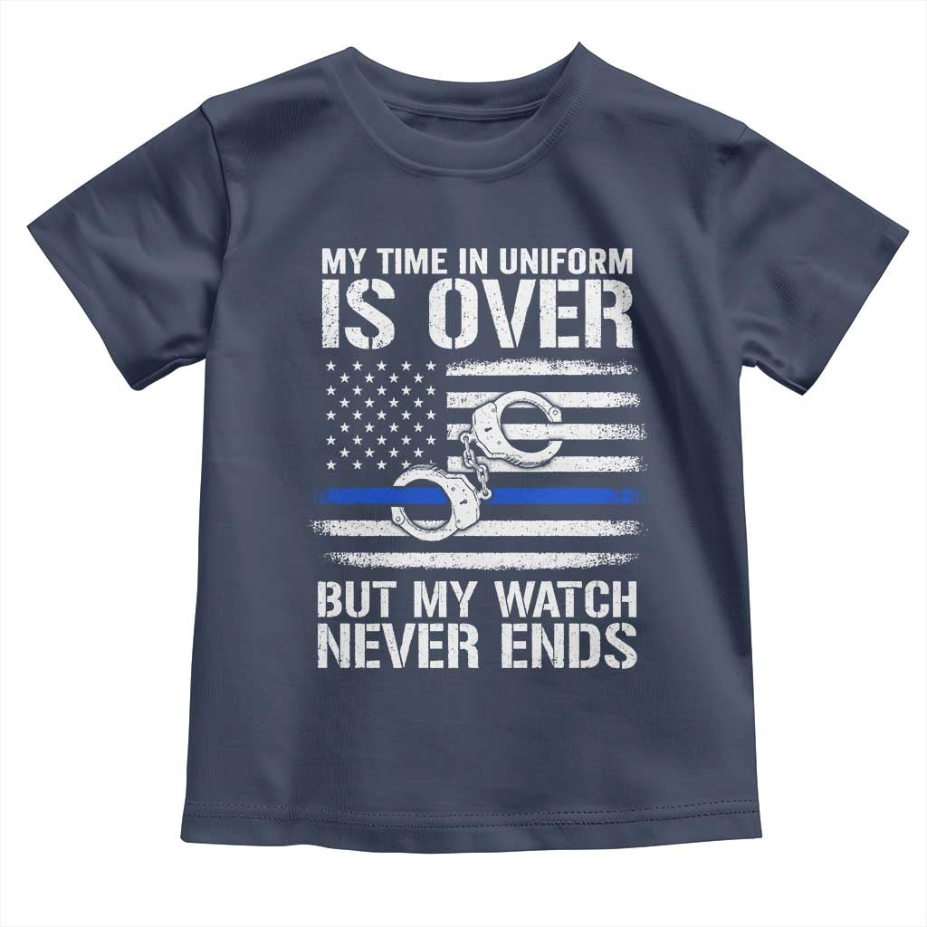 Police Retirement Toddler T Shirt Handcuffs US Flag Retired Police Graphic TS10 Navy Print Your Wear