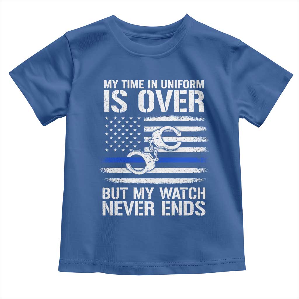 Police Retirement Toddler T Shirt Handcuffs US Flag Retired Police Graphic TS10 Royal Blue Print Your Wear