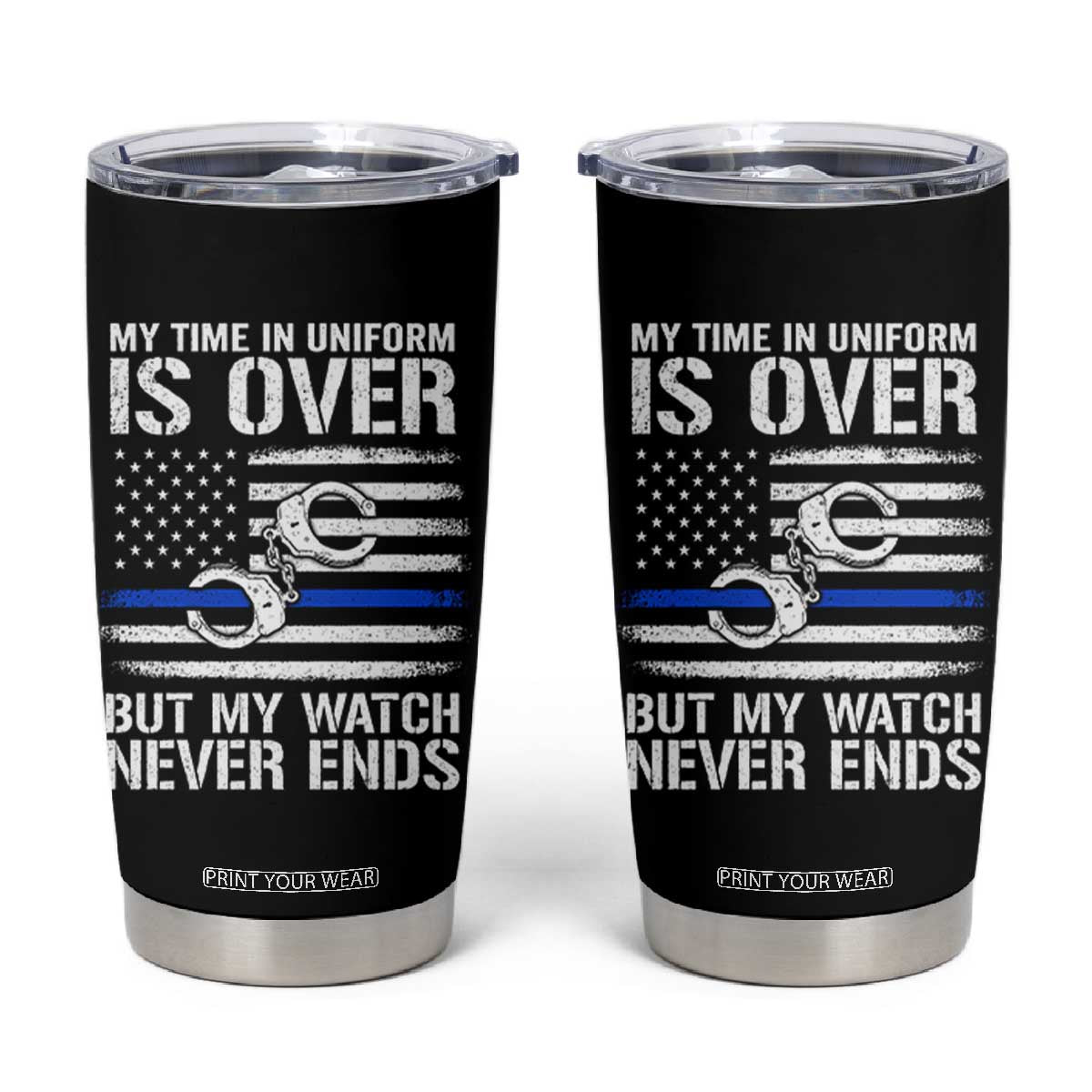 Police Retirement Tumbler Cup Handcuffs US Flag Retired Police Graphic