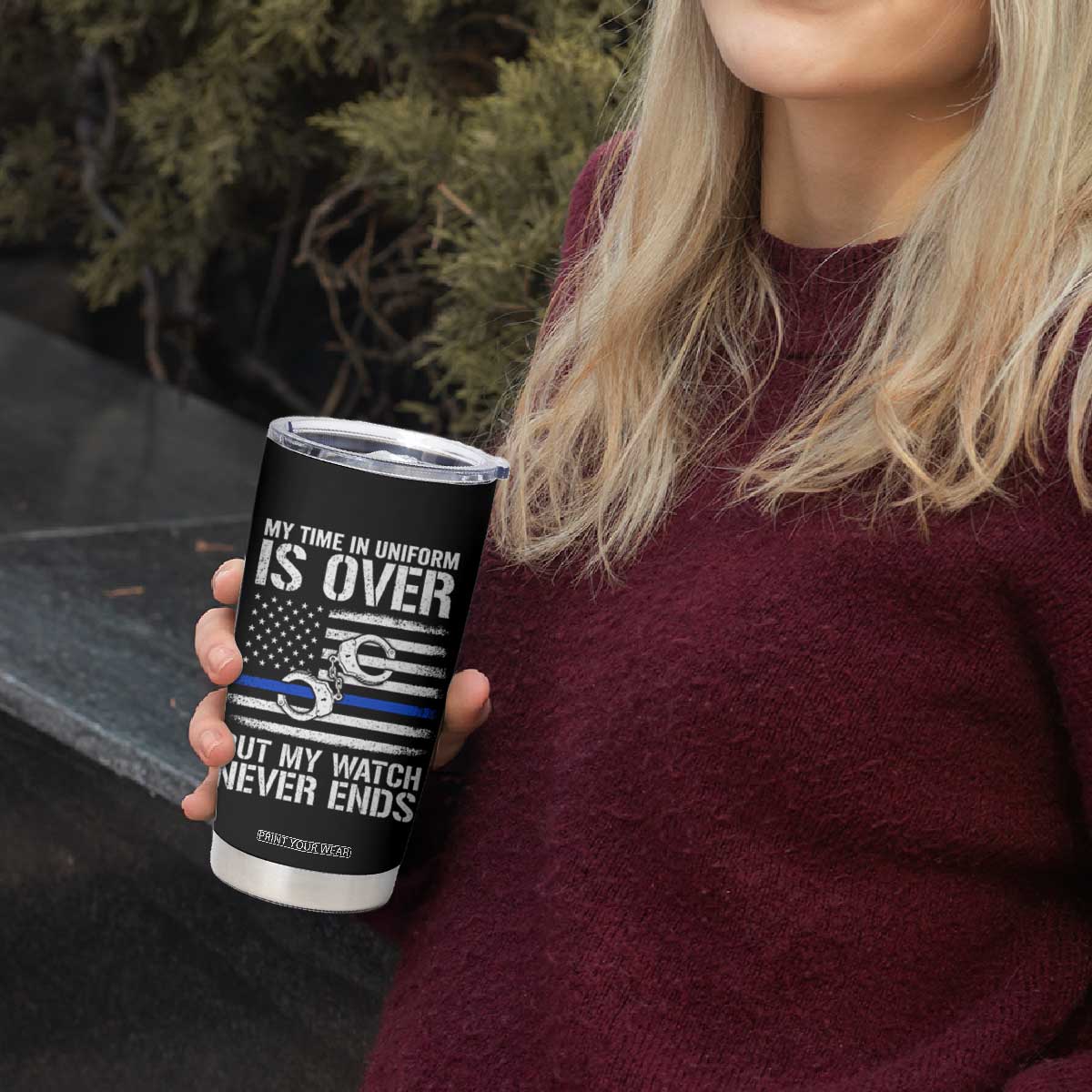 Police Retirement Tumbler Cup Handcuffs US Flag Retired Police Graphic