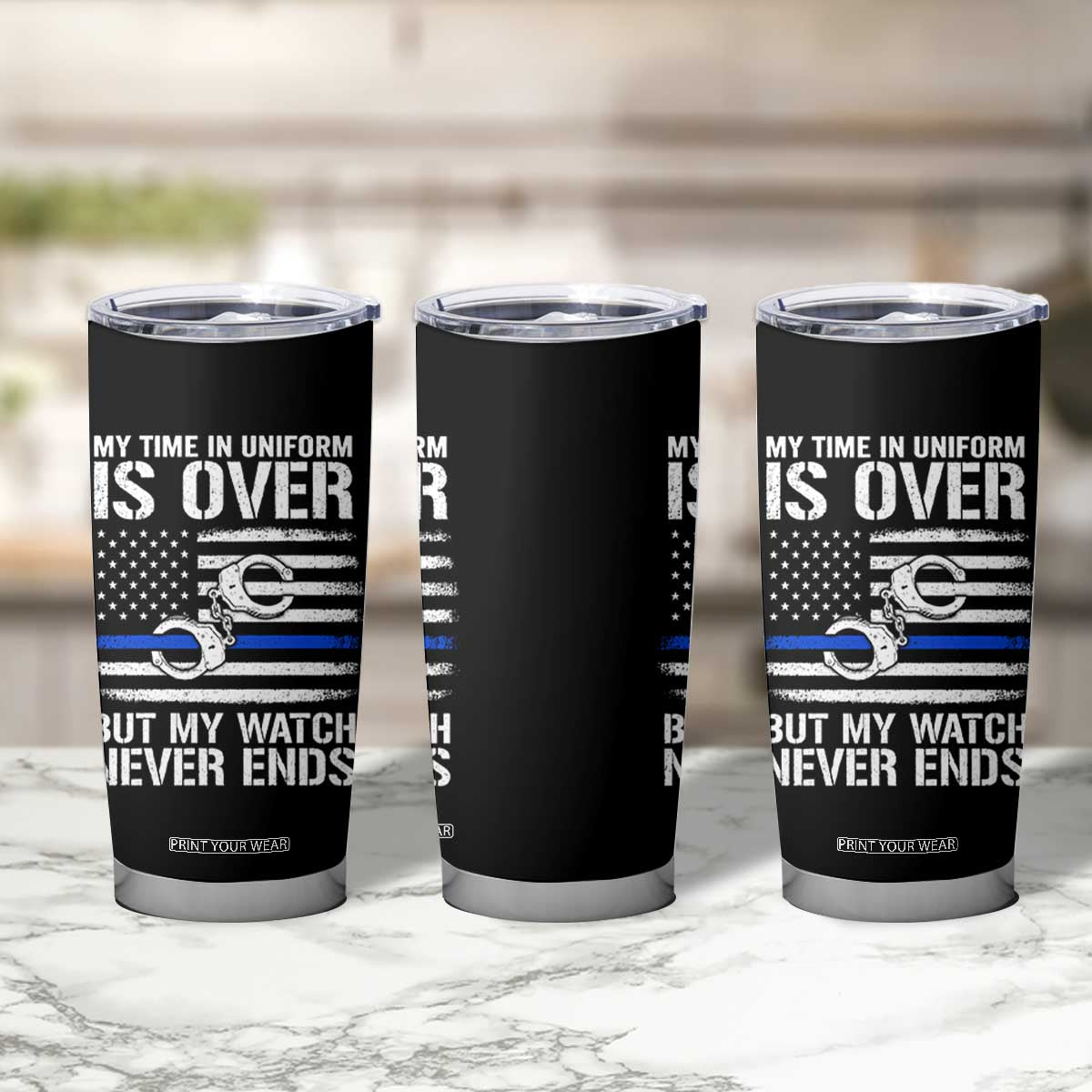 Police Retirement Tumbler Cup Handcuffs US Flag Retired Police Graphic