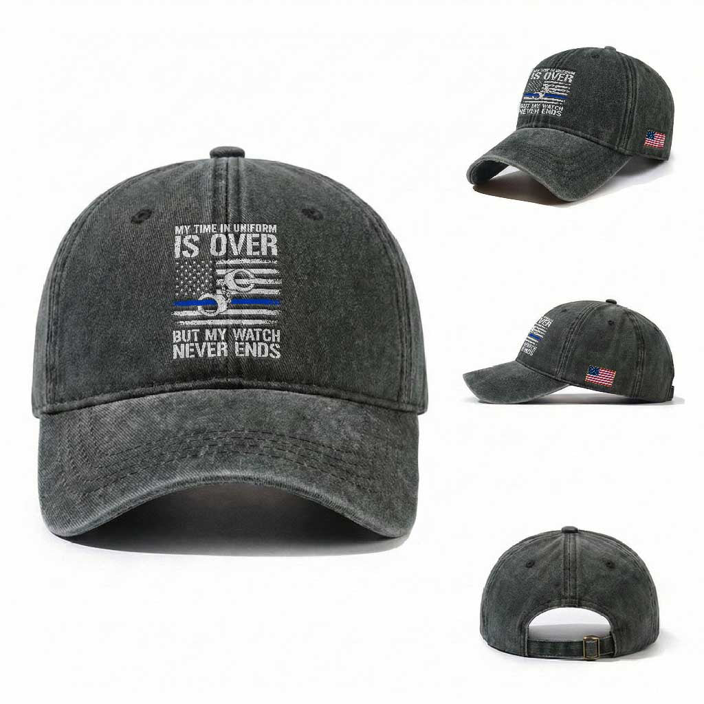 Police Retirement Washed Cotton Baseball Cap Handcuffs US Flag Retired Police Graphic