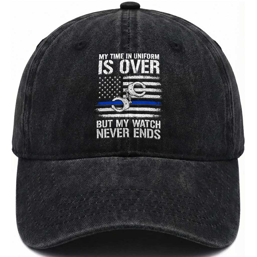 Police Retirement Washed Cotton Baseball Cap Handcuffs US Flag Retired Police Graphic TS10 Print Your Wear
