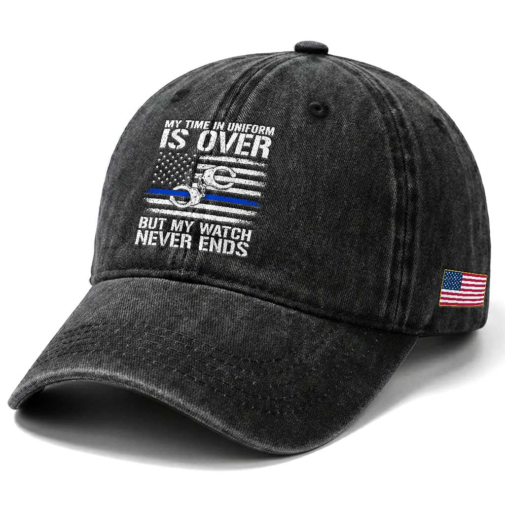 Police Retirement Washed Cotton Baseball Cap Handcuffs US Flag Retired Police Graphic