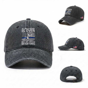 Police Retirement Washed Cotton Baseball Cap Handcuffs US Flag Retired Police Graphic