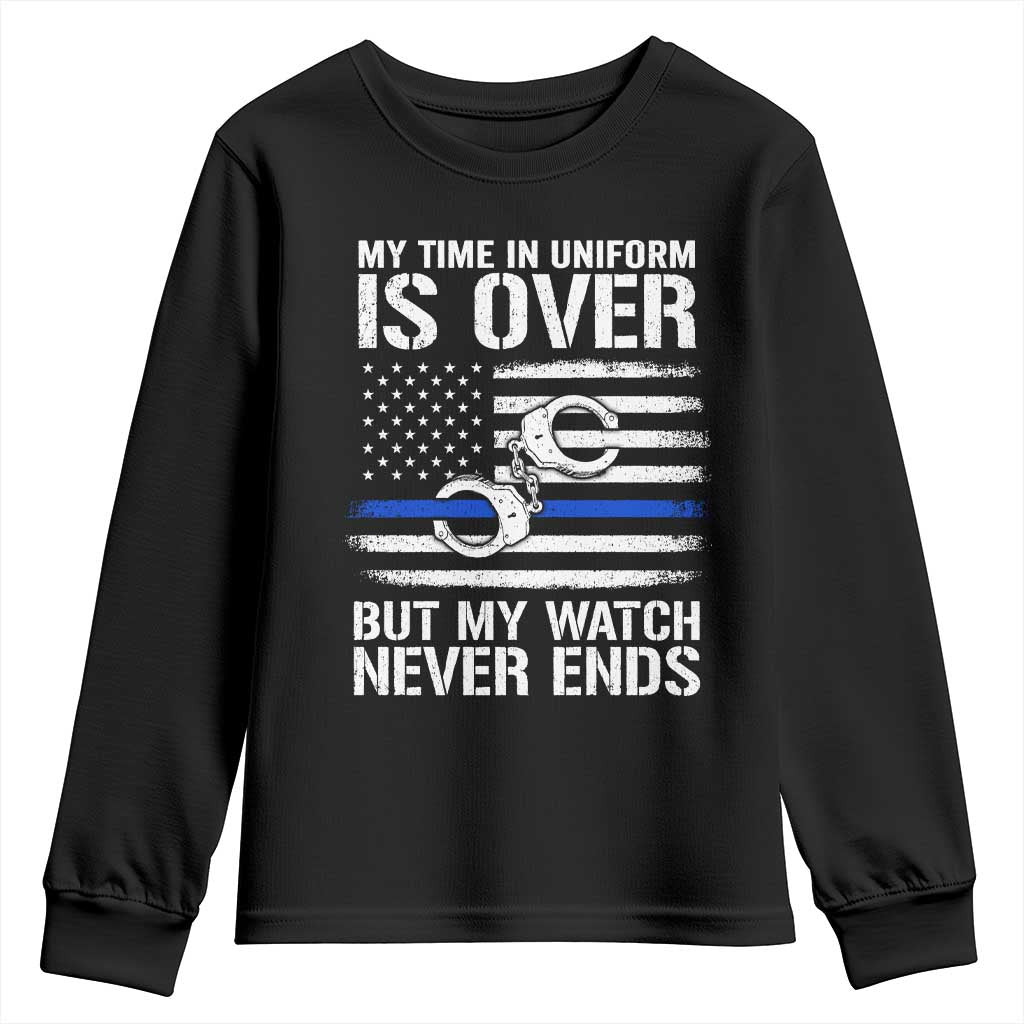 Police Retirement Youth Sweatshirt Handcuffs US Flag Retired Police Graphic TS10 Black Print Your Wear