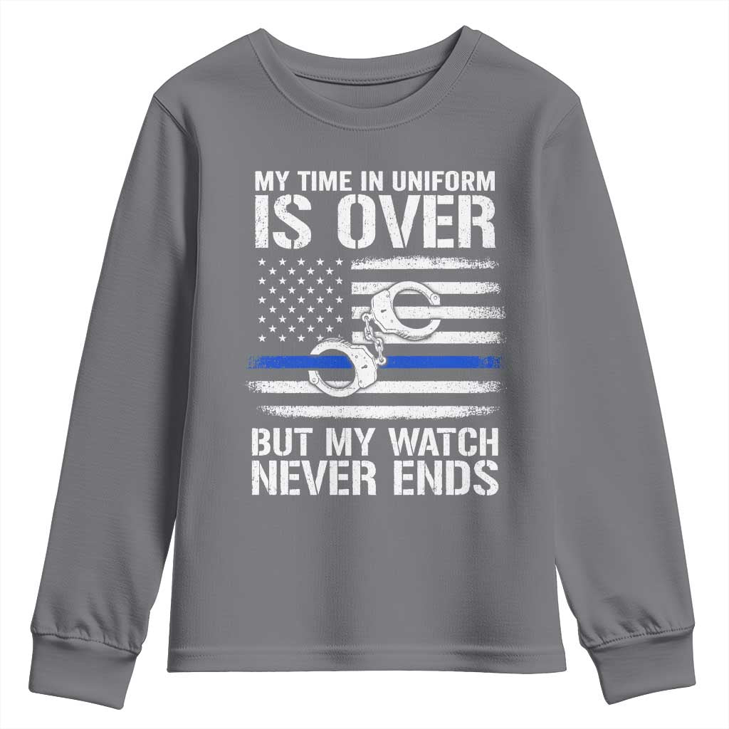 Police Retirement Youth Sweatshirt Handcuffs US Flag Retired Police Graphic TS10 Charcoal Print Your Wear
