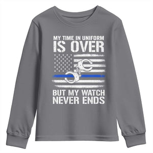 Police Retirement Youth Sweatshirt Handcuffs US Flag Retired Police Graphic TS10 Charcoal Print Your Wear
