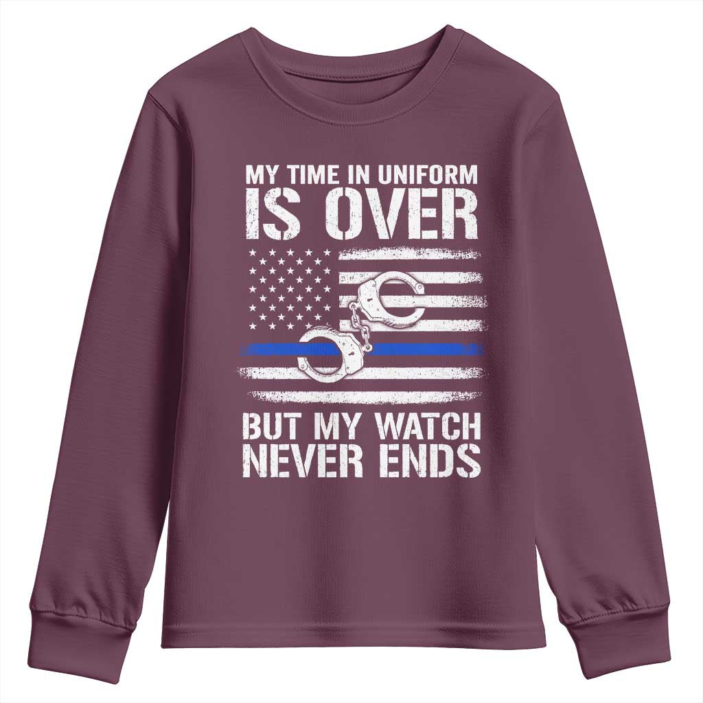 Police Retirement Youth Sweatshirt Handcuffs US Flag Retired Police Graphic TS10 Maroon Print Your Wear