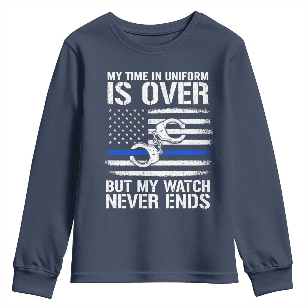 Police Retirement Youth Sweatshirt Handcuffs US Flag Retired Police Graphic TS10 Navy Print Your Wear