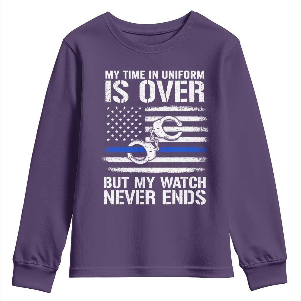 Police Retirement Youth Sweatshirt Handcuffs US Flag Retired Police Graphic TS10 Purple Print Your Wear