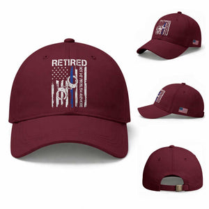 Police Retirement Baseball Cap Retired Not My Problem Anymore Handcuffs US Flag Retired Police Graphic