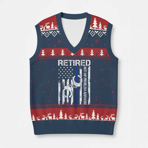 Police Retirement V-Neck Knit Sweater Vest Retired Not My Problem Anymore Handcuffs US Flag Retired Police Graphic TS10 Navy Red Print Your Wear