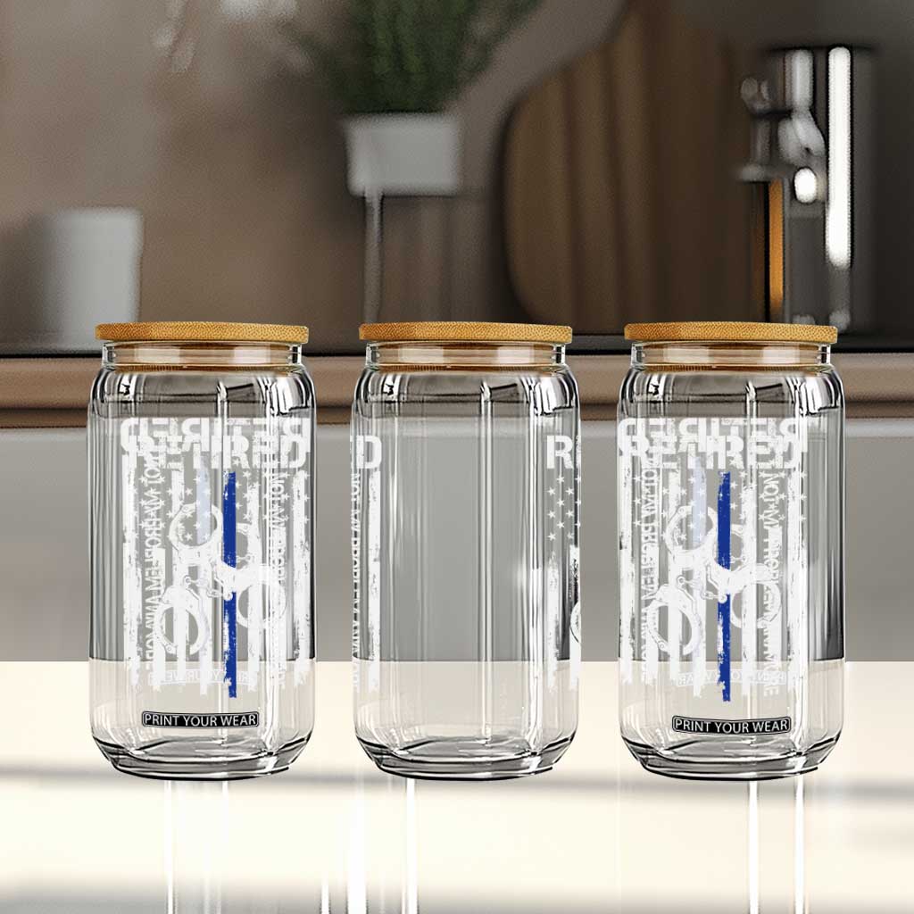Police Retirement Glass Can Retired Not My Problem Anymore Handcuffs US Flag Retired Police Graphic