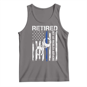 Police Retirement Tank Top Retired Not My Problem Anymore Handcuffs US Flag Retired Police Graphic TS10 Deep Heather Print Your Wear